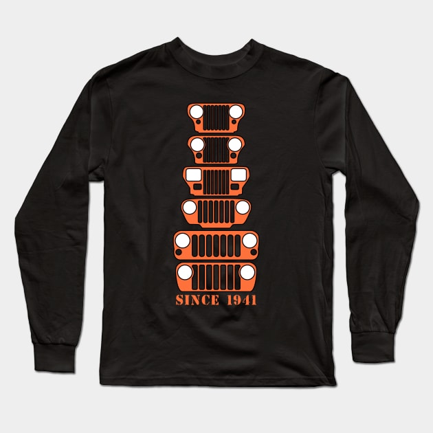 Jeep Grills Orange Logo Long Sleeve T-Shirt by Caloosa Jeepers 